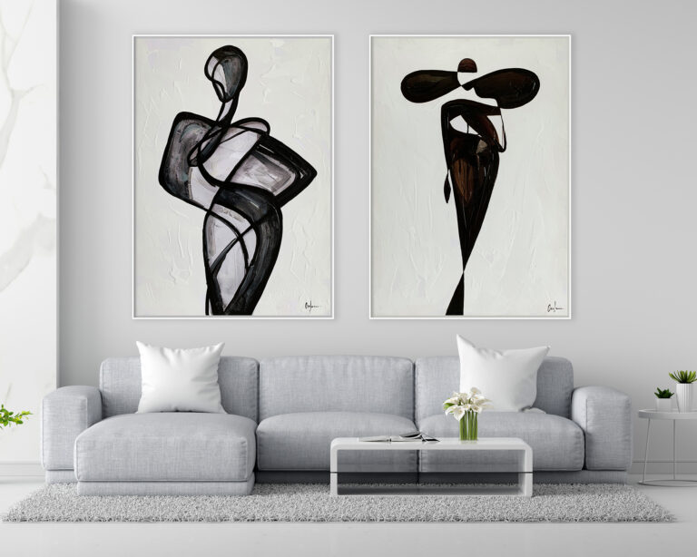 Composición pinturas abstractas modernas en tonos monocromáticos