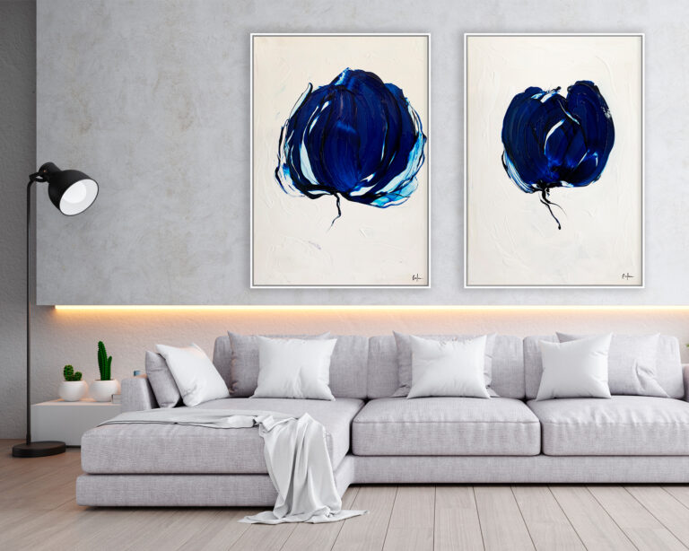Composición pintura abstracta contemporánea en tonos azules