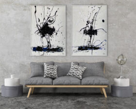 Composición pinturas abstractas con acentos monocromáticos
