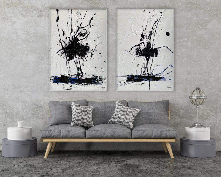 Composición pinturas abstractas con acentos monocromáticos