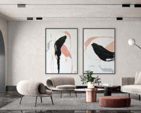 Composition: minimalist abstract paintings in neutral tones