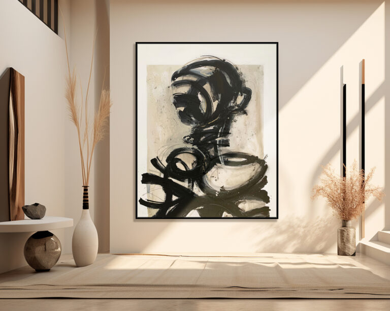 Composición serie de retratos abstractos con trazos negros