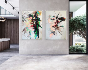 Composition: modern abstract paintings with vibrant hues