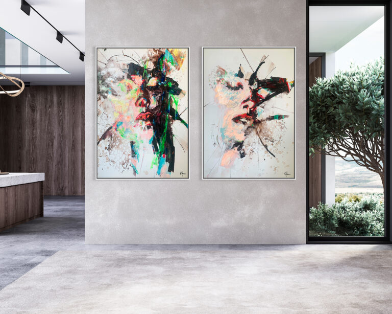 Composición pinturas abstractas modernas con matices vibrantes