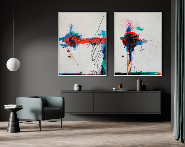 Composición pinturas abstractas modernas con matices vibrantes