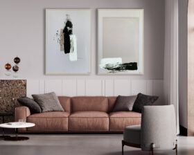 Composition: modern abstract artworks in neutral tones