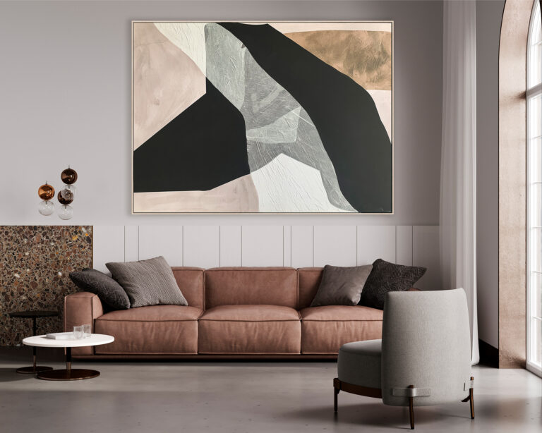Composición obra moderna con matices neutros y pinceladas abstractas