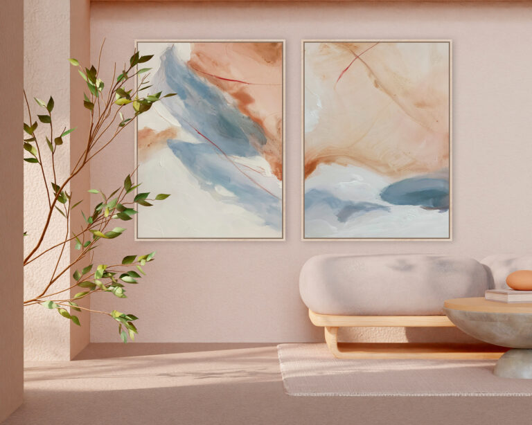 Composición obras modernas abstractas en tonos tierra