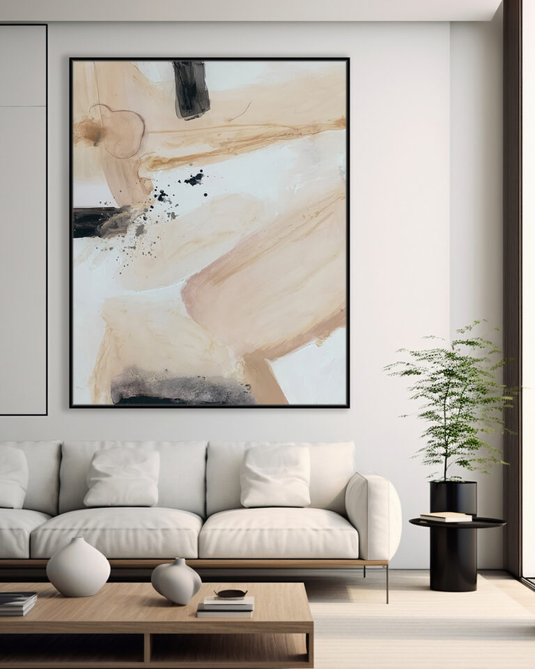 Composición pintura neutra sobre lienzo