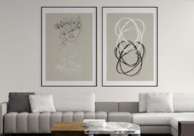 Line art of a woman with flowers