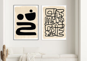 Artwork with abstract black lines