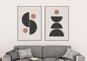 Arte minimalista con figuras en tonos neutros