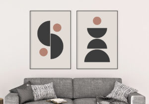 Arte minimalista con figuras en tonos neutros
