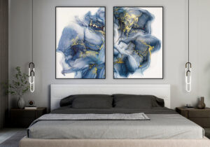Arte en azul y dorado abstracto