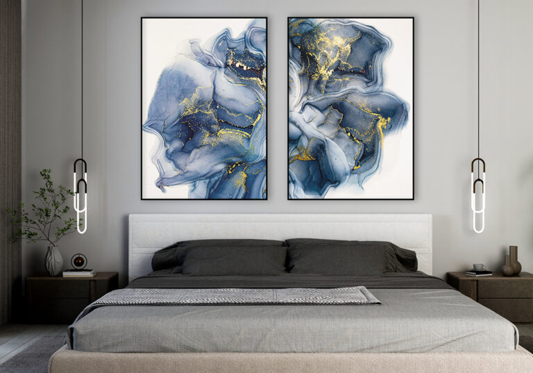 Arte en azul y dorado abstracto