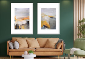 Abstract landscape with golden reflections