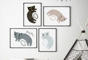 Láminas minimalistas enmarcadas de gatos