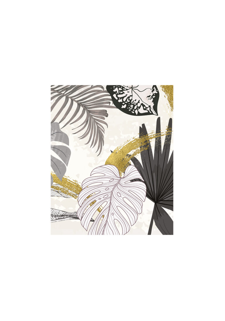 Ilustración botánica abstracta con acentos dorados