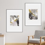 Ilustración botánica abstracta con acentos dorados