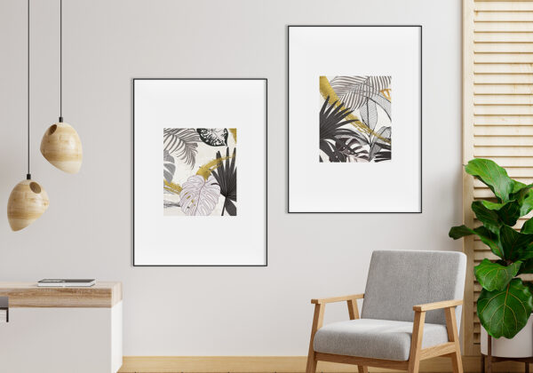 Ilustración botánica abstracta con acentos dorados