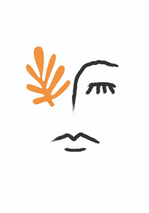 Rostro minimalista abstracto con acento naranja