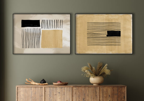 Diseño abstracto minimalista en dorado y negro