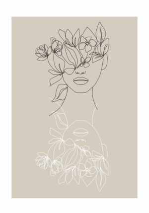 Arte lineal de mujer con flores