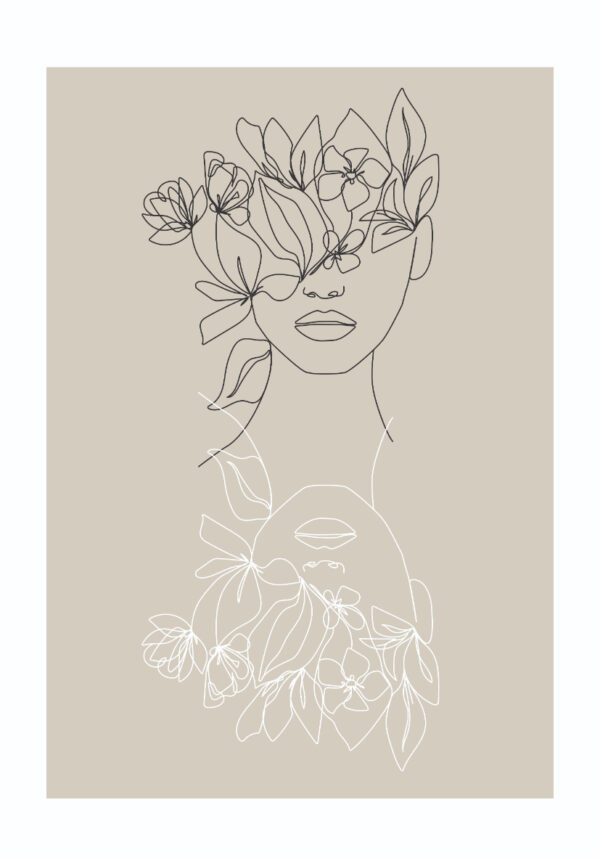 Arte lineal de mujer con flores