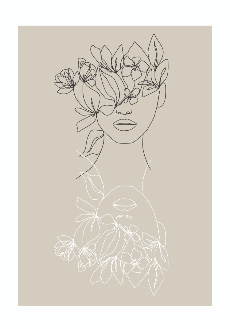Arte lineal de mujer con flores