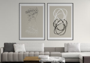 Arte lineal de mujer con flores