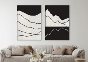 Obra monocromática de montaña minimalista
