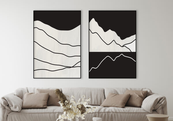 Obra monocromática de montaña minimalista