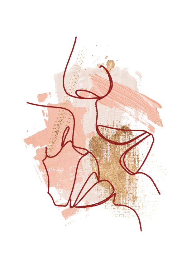 Ilustración lineal abstracta con detalles dorados