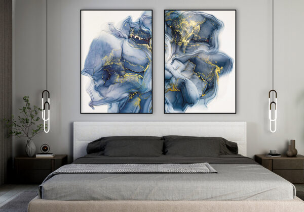 Arte en azul y dorado abstracto