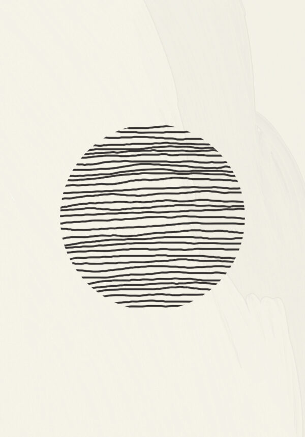 Obra minimalista abstracta con círculo a rayas