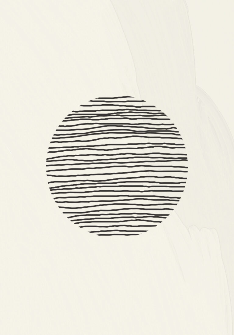 Obra minimalista abstracta con círculo a rayas