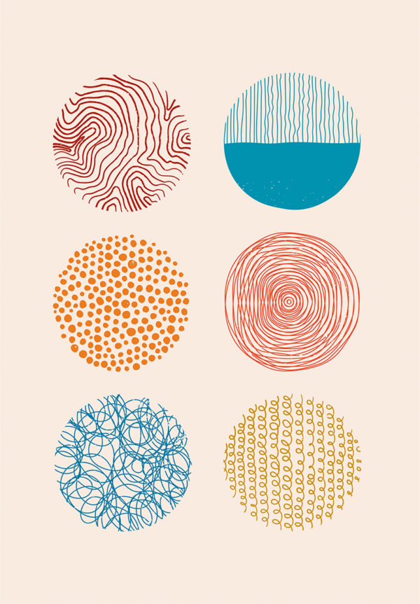 Ilustración de círculos con patrones abstractos