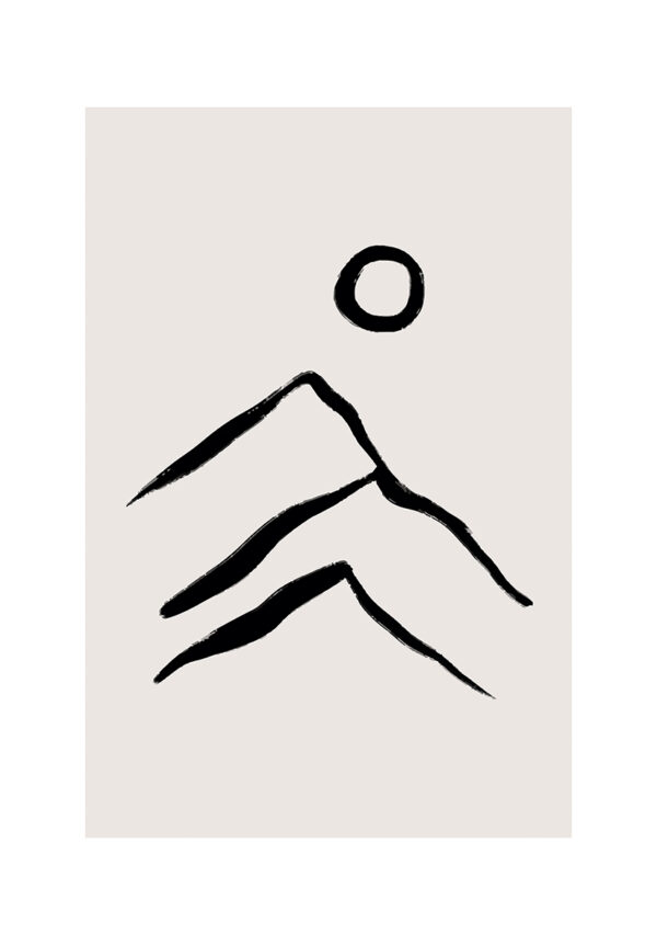 Ilustración minimalista de montaña con sol