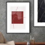 Diseño minimalista abstracto con acentos rojos