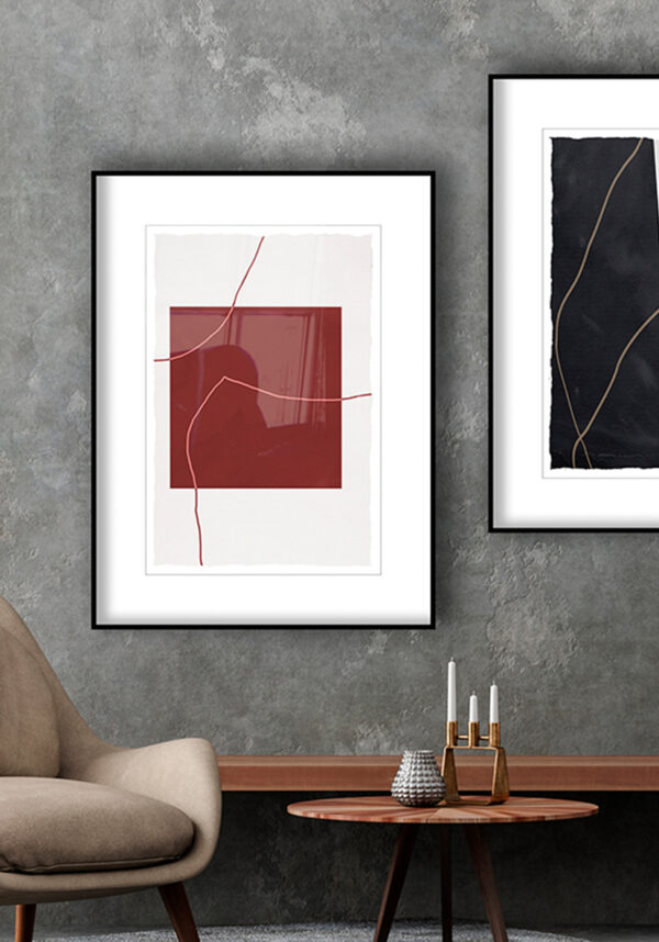 Diseño minimalista abstracto con acentos rojos