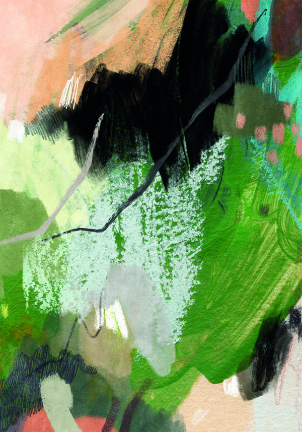 Impresión en verde intenso y estilo abstracto