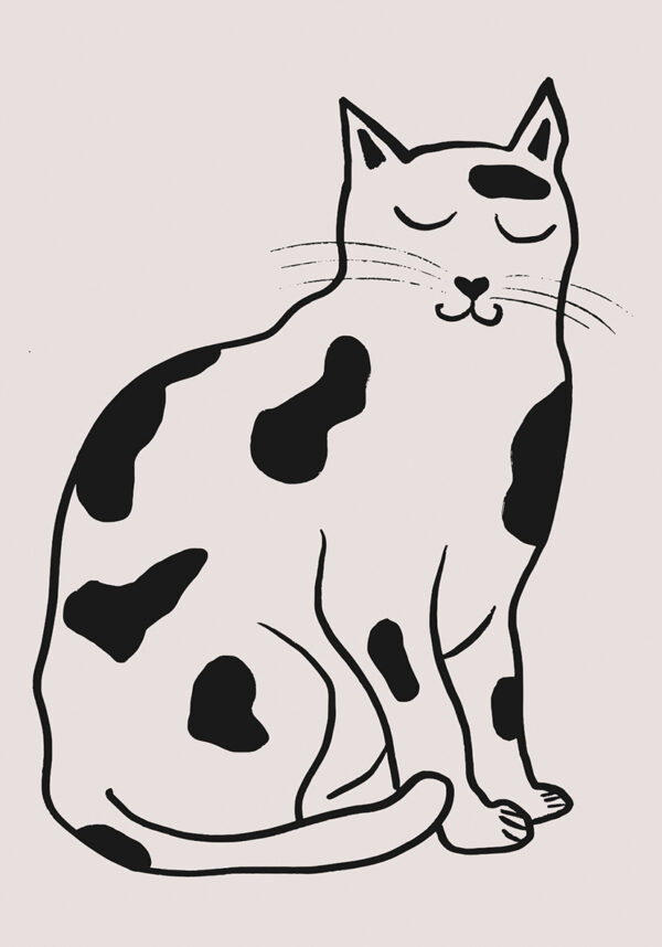 Ilustración de gato monocromática minimalista