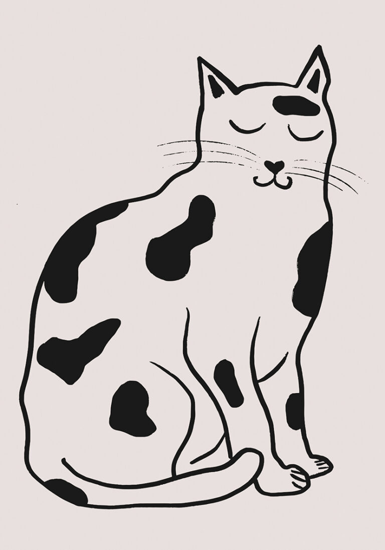 Ilustración de gato monocromática minimalista