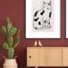Ilustración de gato monocromática minimalista