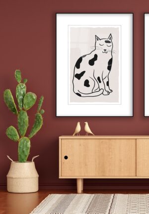 Ilustración de gato monocromática minimalista