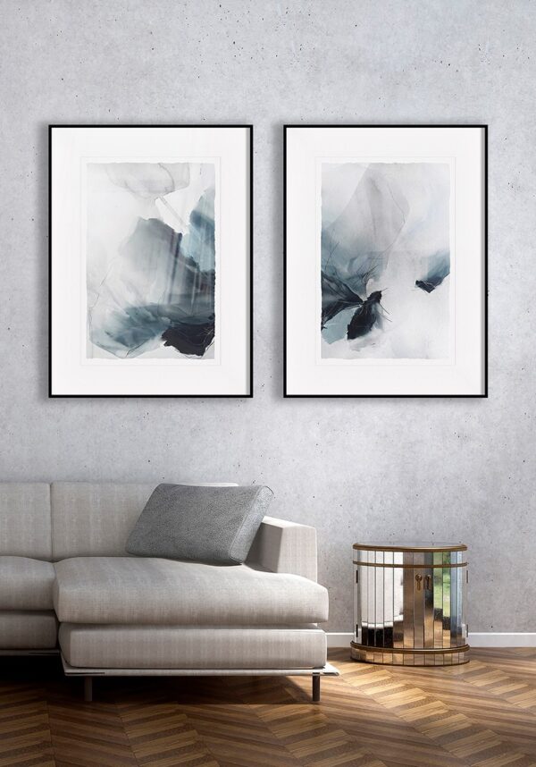 Pintura abstracta en azul y gris