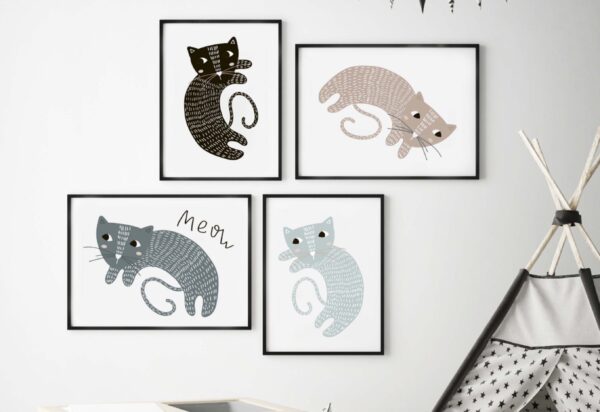 Láminas minimalistas enmarcadas de gatos