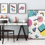 Arte geométrico moderno en escritorio minimalista