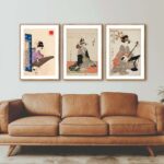 Arte japonés sobre sofá moderno