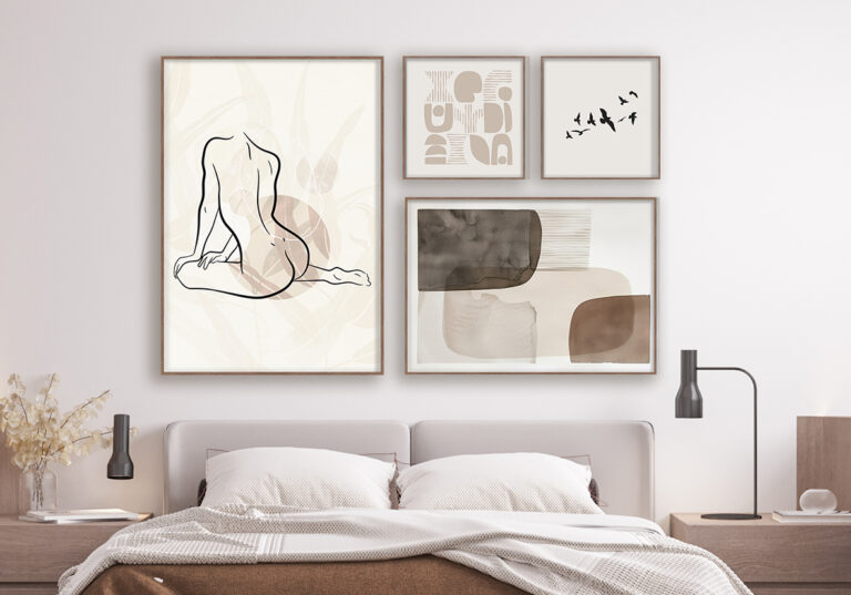 Dormitorio Minimalista Moderno con Decoración Abstracta